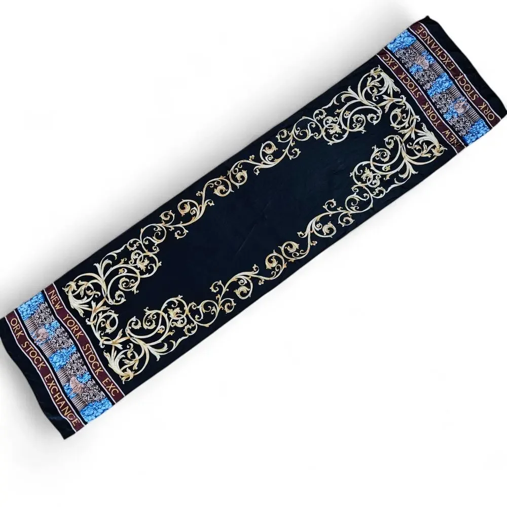 Vos & Low Designs NYSE Stock Exchange 100% Silk Scarf Black Hand Rolled Edges